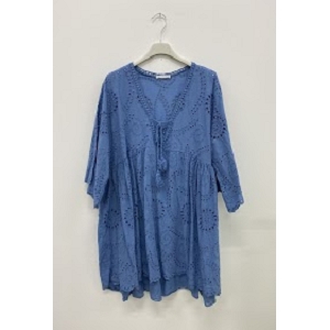 28185-34-SANDALES TUNIQUE DENTELLE:Bleu