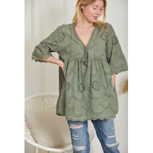 GILET SANS BOUTON TUNIQUE DENTELLE:Vert