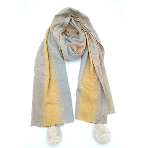CHOKI ROBE IMPRIMEE COL V ECHARPE DÉGRADÉ POMPONS AMOVIBLES:Jaune