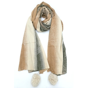 ESTEE TSHIRT IMPRIMEE ECHARPE DÉGRADÉ POMPONS AMOVIBLES:Beige
