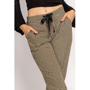 22433-20-ESCARPINS PANTALON FLUIDE IMPRIMÉ PIED DE POULE:Noir