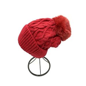 23203-26-LACETS BONNET POMPON MOTIF TRICOT:Rouge