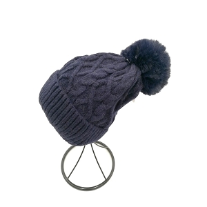 JADON BLACK POLKA DOT BONNET POMPON MOTIF TRICOT:Bleu