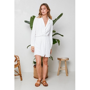 28142-24-SANDALES ROBE COURTE MANCHE LONGUE:Blanc