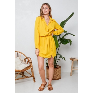 COMBINAISON IMPRIMEE ROBE COURTE MANCHE LONGUE:Jaune