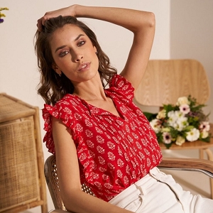 23764-43-LACETS JEANNE BLOUSE DENTELLE:Rose