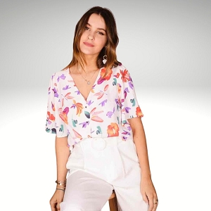 R4717 VIVIANE PETIT HAUT IMPRIME MANCHE COURTE:Rose