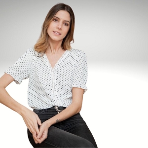 WL220 B MORGANE BLOUSE A POIS:Blanc