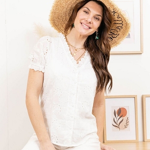 23677-38 ROSIE CHEMISE BRODERIE ANGLAISE:Blanc