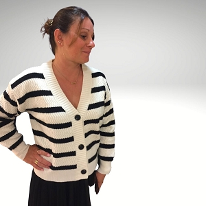 PANTALON BIMATIERE LIN KILET GILET RAYURES:Beige