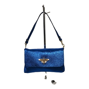 JODY CITY SHOPPER SMALL POCHETTE ABEILLE CUIR NACREE:Bleu