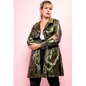 27510-28-MULES ATTI MANTEAU TRENCH IMPERMEABLE METALISE CAPUCHE:Vert