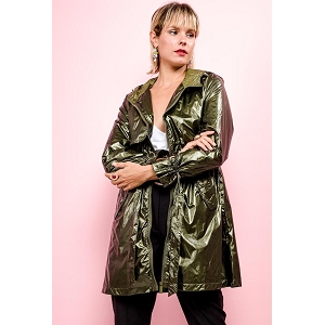 24410-28 ATTI MANTEAU TRENCH IMPERMEABLE METALISE CAPUCHE:Vert