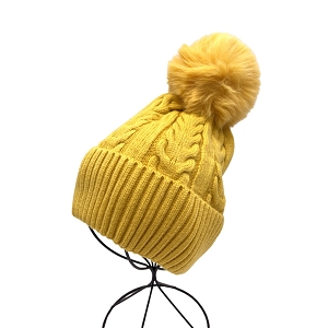 28337-28 BONNET POMPON AMOVIBLE REVERS:Jaune