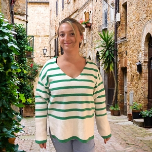 SCARPY CREATION PULL RAYURE COL V MANCHE EVASEES<br>Vert