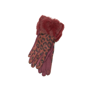 PORTE MONNAIE EN CUIR GANTS TACTILES LEOPARD:Rouge