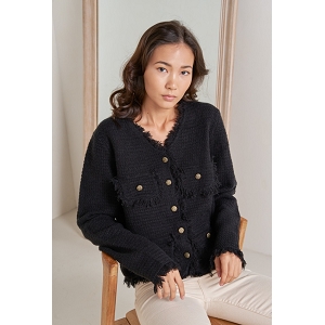 28323-20-SANDALES GILET BOUTONNE BORDS COUTURE:Noir