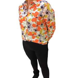 MUSY PANTALON SLIM ENDUIT EMIE CHEMISE FLEURS:Orange
