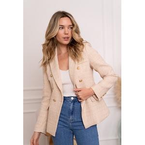JANNE CITY SHOPPER LARGE CHOKKI BLAZER EN TWEED BOUTONS DORES:Beige