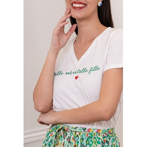 R6853 MERE ET FILLE T SHIRT COL V BRODEE:Vert