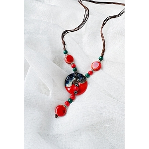 28003-26-SANDALES DADY COLLIER CERAMIQUE FLEURS:Rouge