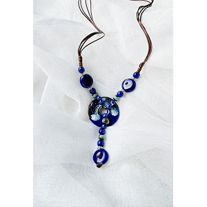 22438-25-ESCARPIN DADY COLLIER CERAMIQUE FLEURS:Bleu