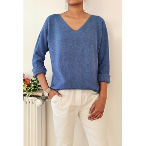 9 TIE CAP BOOT ZAFIA PULL EN MAILLE LAINE:Bleu