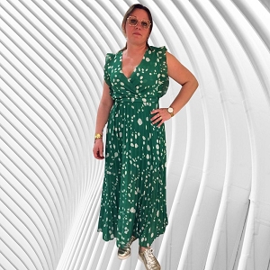 SCARPY CREATION KALIA ROBE LONGUE PLISSEE MOTIF A POIDS<br>Vert