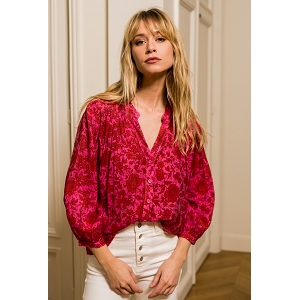 BC302 CHOKY CHEMISE IMPRIMEE SOIE VISCOSE:Rose