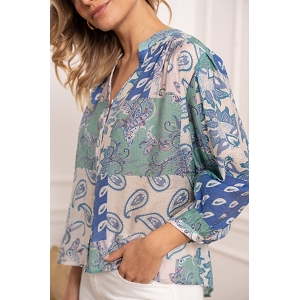VIOLINE LUNETTES SOLEIL CHOKY CHEMISE IMPRIMEE SOIE VISCOSE:Bleu