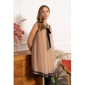 25355-35-BOTTE CHOKY ROBE TULLE COL CLAUDINE SATIN:Naturel