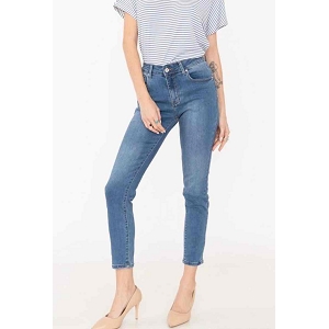 CHOKY CHEMISE IMPRIMEE SOIE VISCOSE SARAH JOHN JEAN SLIM TAILLE HAUTE:Bleu