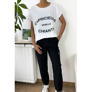 CHARMANT GANTS TACTILES FOURRURE BOUTONS ZAFA TSHIRT REBELLE CHIANTE:Blanc