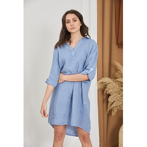 PANTALON CHINO KEEPCOOL ROBE EN LIN:Bleu