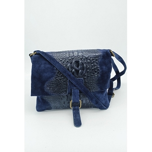 9602325 SAC CUIR NUBUCK STYLE CROCO:Bleu