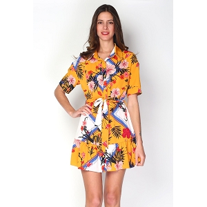 SCARPY CREATION LIDIA ROBE MANCHE COURTE IMPRIME FLORAL<br>Jaune