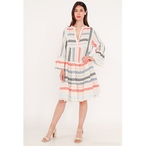 CHOKI ROBE IMPRIMEE COL V NANIE ROBE MILONGUE COTON:Bleu