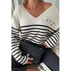 13662-28-CH. A LACETS AMOUR PULL COL V:Blanc