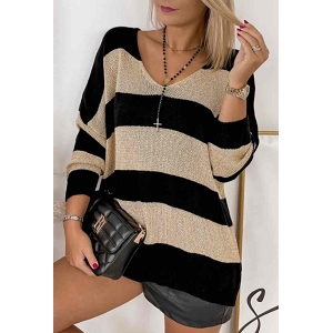 SOCQUETTES ESTE PULL RAYURE COLOR BLOCK:Noir