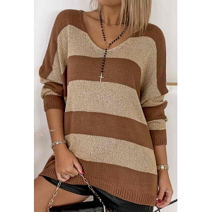 BC302 ESTE PULL RAYURE COLOR BLOCK:Marron