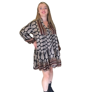 NICOLE CROCO PRINTED KATYKA ROBE SATIN EN SOIE IMPRIME:Noir