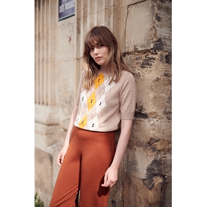 SCARPY CREATION NATHY PULL JACQUARD MANCHE COURTE<br>Beige