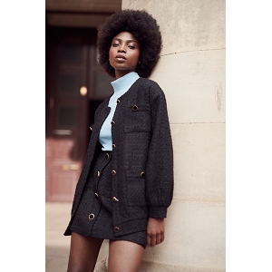 KIMONO GILET BOLERO MANCHE COURTE NATHY VESTE TWEED:Noir