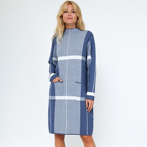 SCARPY CREATION ROSY ROBE AMPLE EN MAILLE ET RAYURE<br>Bleu