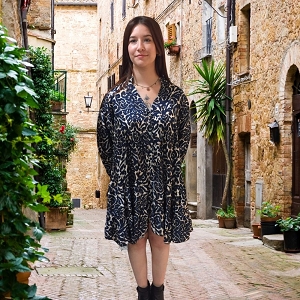 22438-25-ESCARPIN KATYKA ROBE SATIN EN SOIE IMPRIME:Bleu