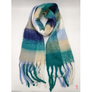 SCARPY CREATION CHARMANT ECHARPE GRANDE FRANGE A CARREAUX<br>Bleu