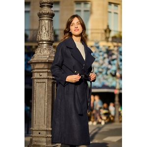 13204-42-CH. A LACETS MANTEAU LONG EN LAINE:Bleu