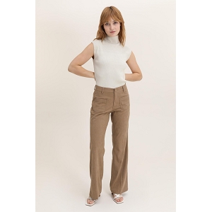 22118-28 PANTALON DROIT EN VELOUR:Beige