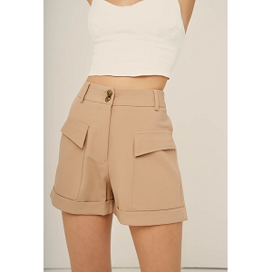 PANTALON BIMATIERE LIN SHORT CARLOS 2 POCHES:Beige