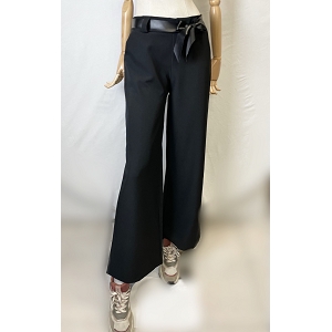 KILET GILET RAYURES PANTALON LARGE CEINTURE ELASTIQUE:Noir